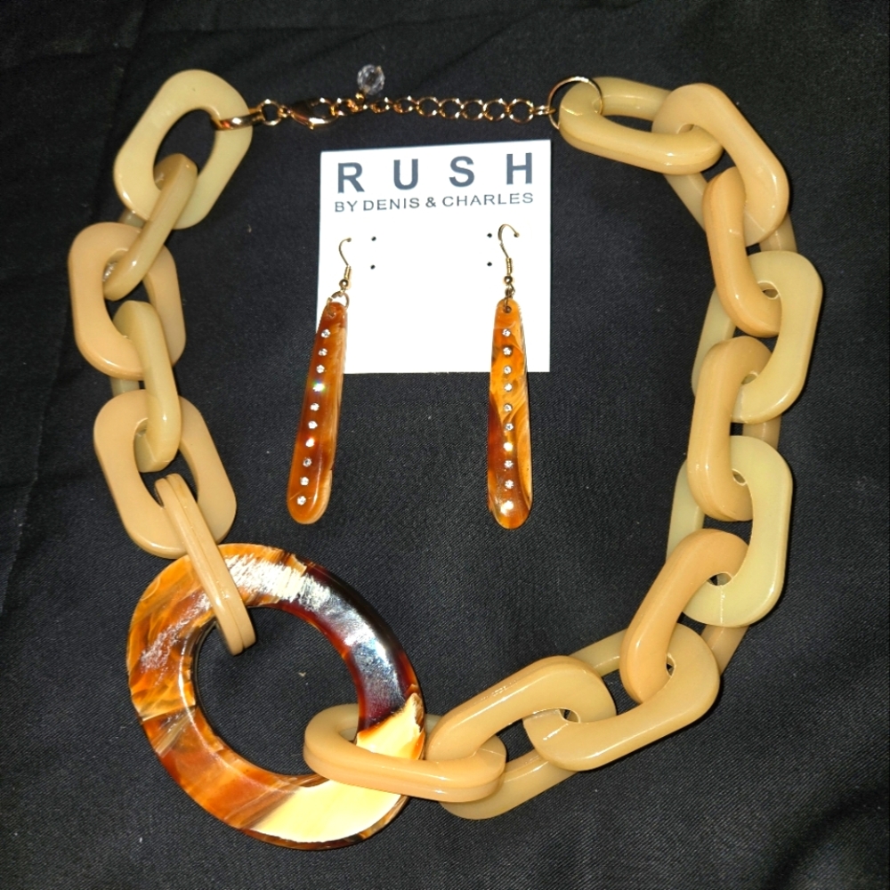 Rush Chunky Light Peach, Tan and Brown Necklace and Earring Set